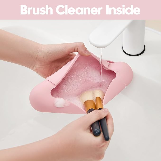 JASAQE Silicone Makeup Brush Holder，Travel Makeup bag-Soft Portable Cosmetic Face Brushes Holder，Large Travel Makeup Brush Case with Anti-Fall Out Magnetic Closure