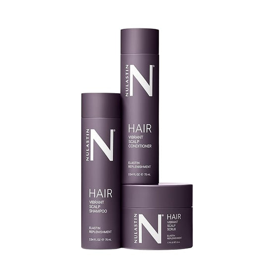 NULASTIN Vibrant Scalp Travel Kit - Hair Shampoo (2.54 Fl Oz), Conditioner (2.54 Fl Oz) & Scalp Scrub (1.7 Fl Oz) for Fine Hair - Volumizing, Color‑Safe & Vegan Hair Set (3 Count)