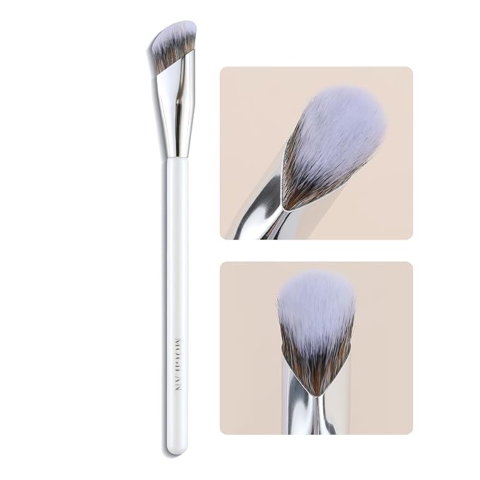 Concealer Brush with Travel Cap Professional Angled Under Eye Makeup Small Foundation Precision Face Brush for Concealer,Nose Contour & Color Corrector Blending(White)