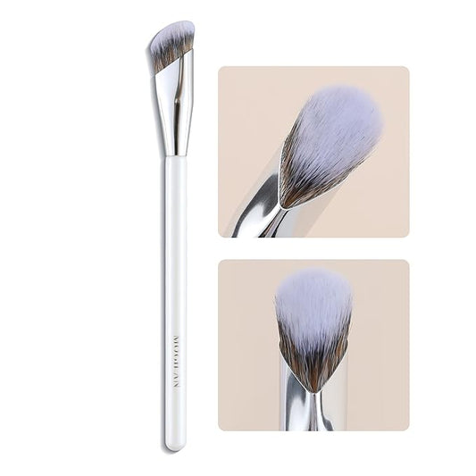 Concealer Brush with Travel Cap Professional Angled Under Eye Makeup Small Foundation Precision Face Brush for Concealer,Nose Contour & Color Corrector Blending(White)
