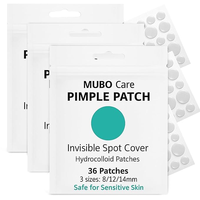 Mubo Care Pimple Patch – Hydrocolloid Acne Dots for Face, Invisible and Waterproof Blemish Spot Treatment – Fast Healing Pimple Stickers for All Skin Types (36 Count (Pack of 3))