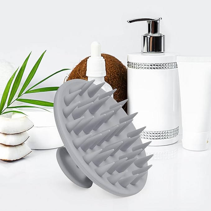 Meartchy Silicone Scalp Massager Shampoo Brush, Scalp Brush for Hair Growth & Dandruff Removal, Hair Scrubber Scalp Stimulator Exfoliator Brush with Soft Bristles for Wet Dry Scalp Care (Grey)