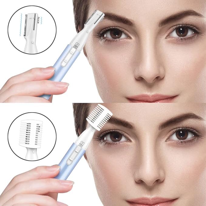Funstant Upgraded Eyebrow Trimmer, Precision Electric Eyebrow Razor for Women Battery-Operated Facial Hair Remover with Comb No Pulling Sensation Painless for Face Chin Neck, Upper-Lip, Peach-Fuzz