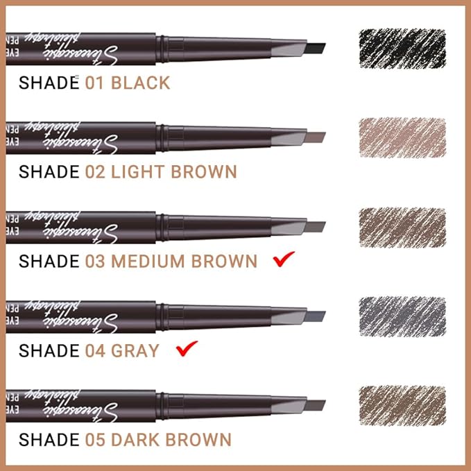5 Pcs Ultimate Eyebrow Retractable Definer Pencils,Dual-Sided Natural Soft Textured Eyebrow Pencil, for Daily Look Eyebrow Makeup,Brow Brush,Fine Tip (3*Mudium Brown+2*Grey)