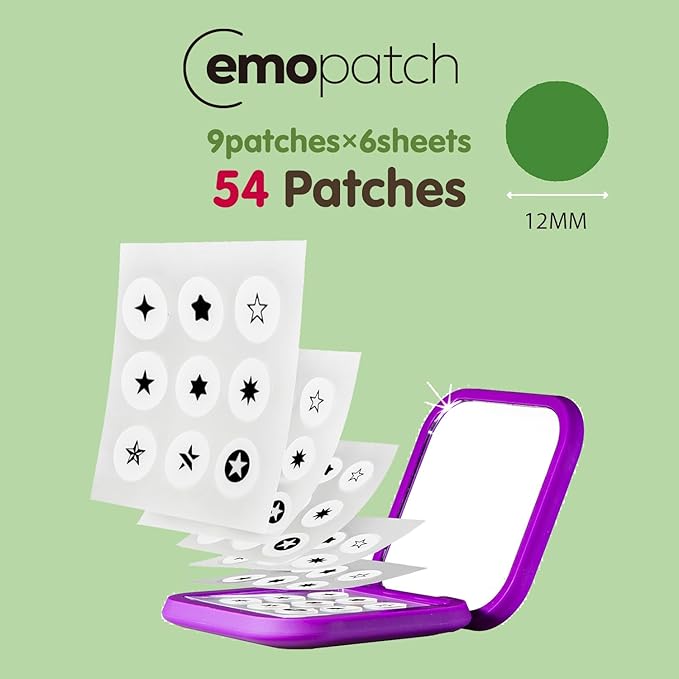 Acne Pimple Patches for Face 54 Count with Mirror Case for Day & Night Use - Hydrocolloid Pimple Pads, Emoji-Themed Blemish Dots, Clear Skin Treatment (Star)