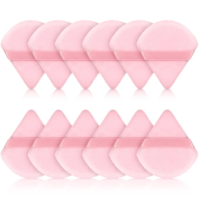 Maitys 12 Pcs Powder Puff Triangle for Face Makeup Cosmetic Loose Powder Puff Velour Soft Body Washable Reusable Foundation Sponge Wet Dry Makeup Tool for Women(Small,Pink)