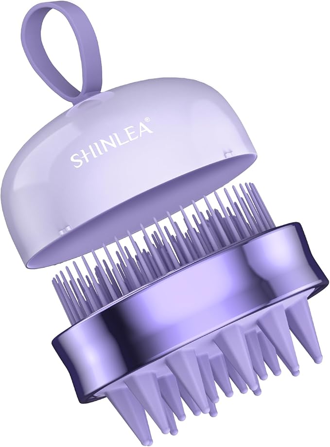 SHINLEA 2 in 1 Scalp Massager Hair Growth,Scalp Scrubber with Soft Silicone Bristles for Dandruff Removal,Shampoo Brush for Exfoliation,Head Massager for Both Wet and Dry Use (Purple) ﻿
