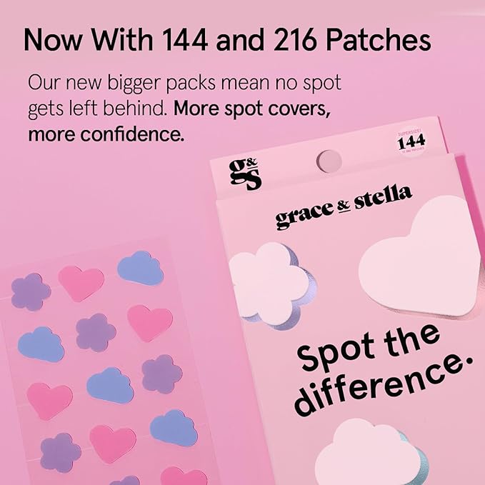 grace & stella Award Winning Pimple Patches for Face - Dermatologist Tested Acne Patches - Hydrocolloid Patch for Breakouts, Whiteheads - Vegan Acne Spot Treatment for Face (Multishape, 216 Count)