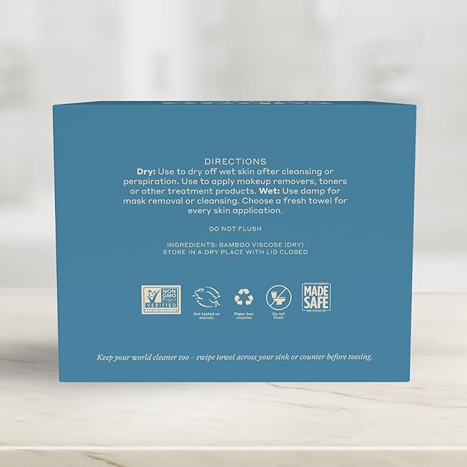 Caboo Tree Free Disposable Face Towels – 50 Soft, Lint-Free Towels | Extra-Large 10x11.5” | Gentle Alternative to Makeup Wipes & Washcloths