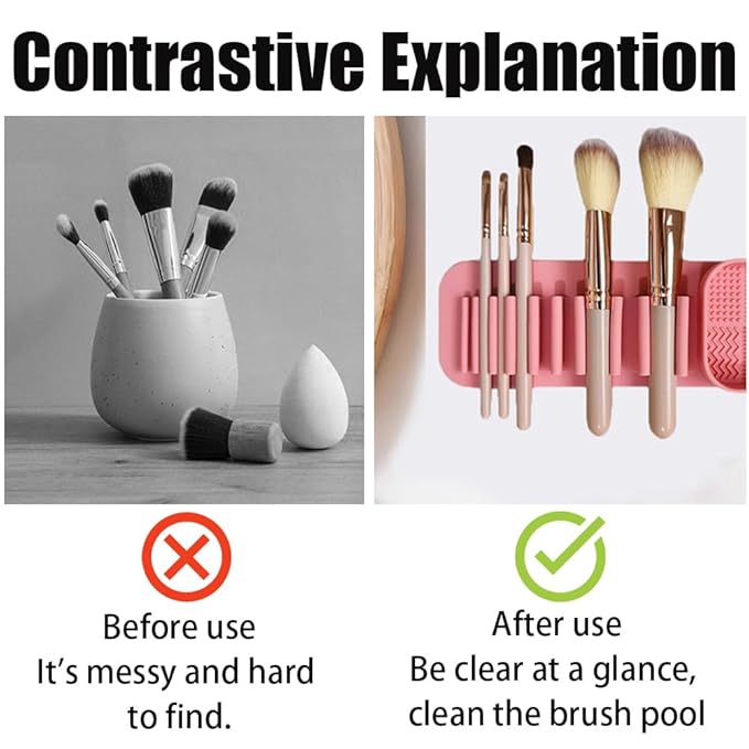 henshuo Suction Wall Makeup Brush Silicone Holder,Makeup Brush Drying Rack Suction Wall,Cosmetic Brushs Silicones Storage Rack,1 Piece,Pink