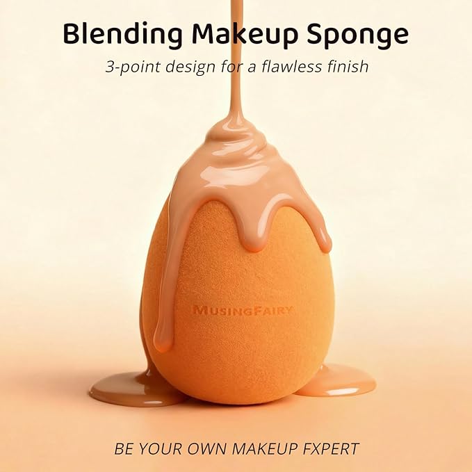 Makeup Blending Sponge with Travel-Friendly Acrylic Holder,Latex-Free Beauty Blender for Flawless Matte Finish, Easy to Clean,Orange 1 Pack