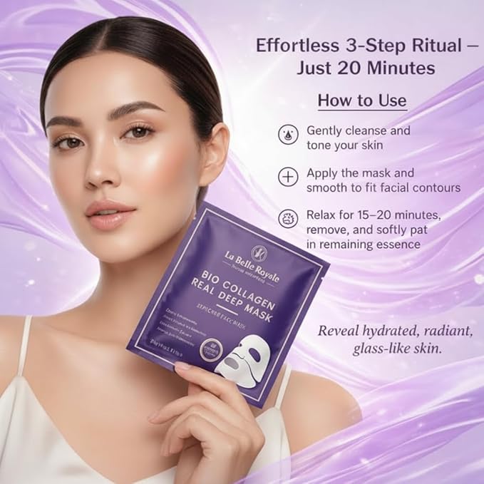Bio Collagen Face Mask – Real Deep Hydrating & Anti-Aging Overnight Korean Sheet Mask with Hyaluronic Acid for Glowing, Pore Minimizing Skin - 4 Pack for Women & All Skin Types