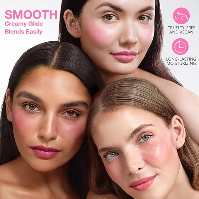 evpct 3Pcs 2In1 Blush Contour Multiuse Makeup Sticks Set, Pink Rose Berry Tan & Nude Brown Creamy Butter Blush Bronzer Contour Multiuse Stick for Cheeks Lips Eyes Faces, Ultra-Creamy Radiant Finish