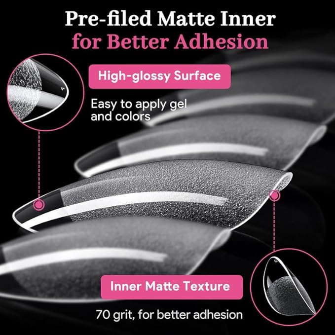 Qiek Short Oval Fake Nail Tips - 15 Sizes 240 PCS Clear Half Matte Press On False Nail Tips Pre-shaped Soft Full Cover Gel Nail Tips Extensions Thick Long Lasting for DIY Beginners & Salon Manicure