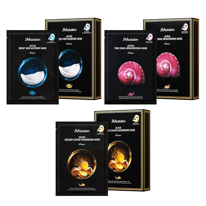 JMSolution Active Face Mask Bundle 20EA- Pink Snail, Bird Nest, Golden Cavior