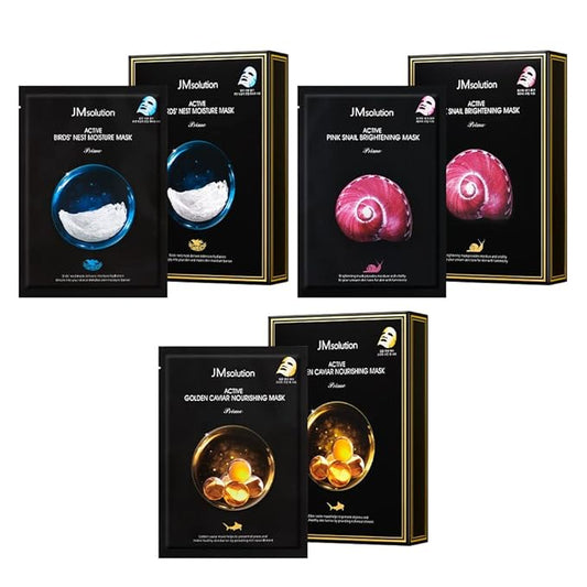 JMSolution Active Face Mask Bundle 20EA- Pink Snail, Bird Nest, Golden Cavior