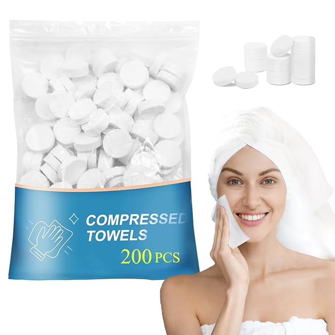 200 PCS Compressed Towels Bulk Coin Tissues Portable Mini Disposable Face Compressed Camping Towels for Travel Home Hotel and Outdoor Activities