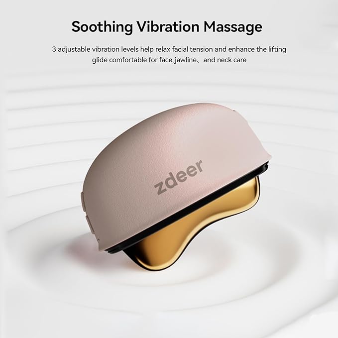 LED Red Light Therapy for Face & Neck Massager Facial Care Device – Electric Gua Sha Brass Tool with Heat & Vibration for Firming, Sculpting & Skincare, Pink