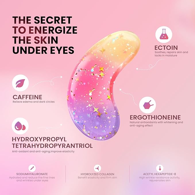 AILEORY Under Eye Patches (48 Pairs) - New Tri-color Glitter Eye Gel Pads for Dark Circles Puffy Eyes,Under eye Bags,Wrinkles|Natural Collagen Under Eye Mask Patches, Gel Under Eye Patches