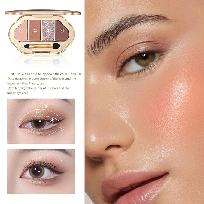 Nude Eyeshadow Palette 4 Colors, Warm Pumpkin Brown Matte & Shimmer Neutral Shades, Highly Pigmented Blendable Long-Lasting Powder, Smooth No-Fallout Daily Eye Makeup Palette and Natural Looks-B1