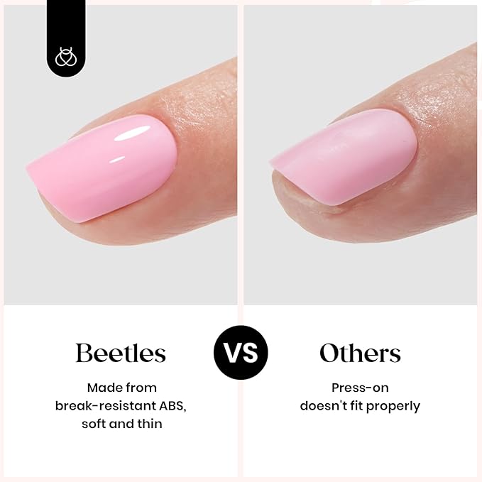 Beetles Press On Nails Kit - Creamy Drizzle | 720Pcs 24 Colors Short Square Press On Nails | 15 Sizes French Glossy Glitter Jelly With Nail Glue & Nail Tabs Stickers, Fake Nails Kit Art For Women