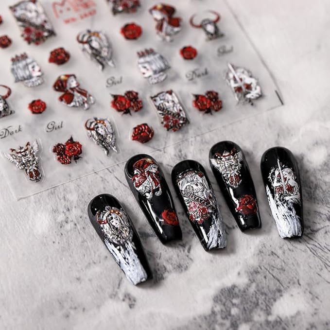 4 Sheets 3D Nail Stickers Package 4 Styles Self-Adhesive Small Nail Art Stickers Accessories for Women and Girls Manicure Decorations