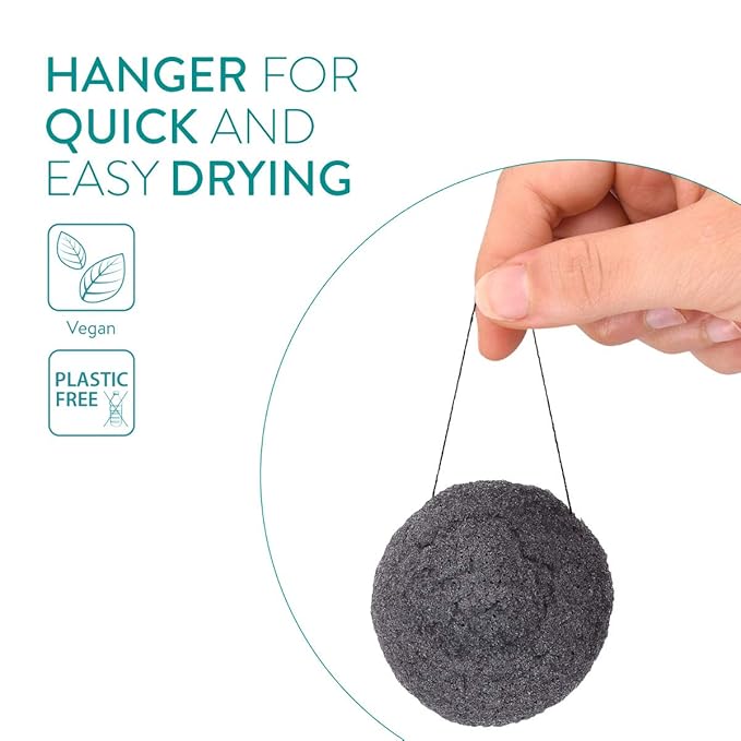 Navaris Konjac Sponges - Set of 3 - Facial & Body Konjac Sponge Puffs - Exfoliating & Cleansing Sponges for Bath & Shower - Green, Black, White