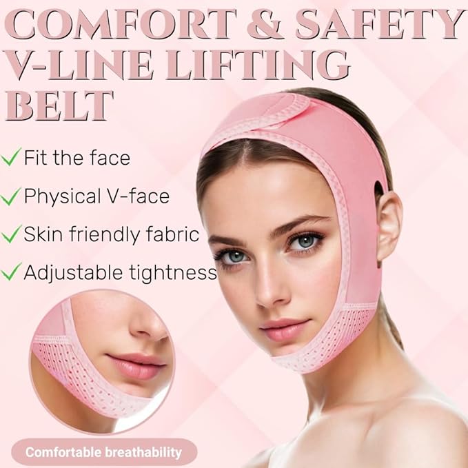 ROWMATE V Line Lifting Mask Chin Strap for Sleeping, V Line Lifting Mask for Women,Jaw Exerciser，Medium,Pink