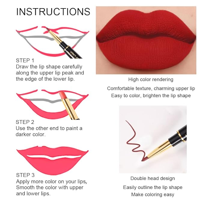 evpct 6Pcs Red Lip Liner and Lipstick Lip Stain Crayon Gift Set for Women Dark Deep Red Nude Long Lasting 24 Hour Matte Color Stay Lipstick with Lip Liner Set labiales mate 24 horas originales