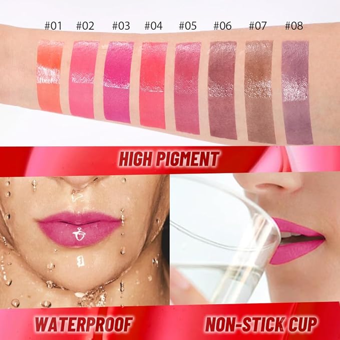 JUAAZIN 2Pcs Lip Stain Peel Off Lip Gloss oil Dual-Ended Combo, Lips Liner Stain Peel Off Masque, Long Lasting & Waterproof, Transfer-Proof Lip Tint Stain with Lip oil for All Skin Type 02#+03#