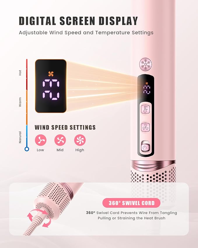 Tqcir 8-in-1 Professional Hot Air Styler&Hair Dryer Brush, Powerful Multi-Styler with Auto-Wrap Curler with Storage Case, Fast Drying Curling Straightening Volumizing Without Heat Damage(Pink)