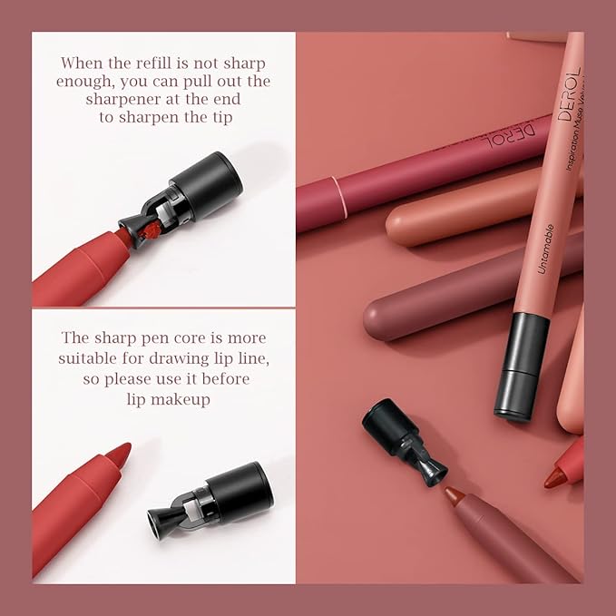KISSIO Lip Liner,Creamy Lip Pencil,Long Lasting Lip Liner with Sharpener,Matte Finish,Smooth and Soft,Non-Dry,Easy to Use,Cruelty free,0.02 oz,04 Taboo edge