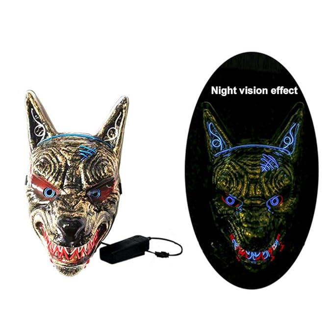 LED Luminous Wolf Head Cover, Scary Halloween Face Mask with 3 Light Modes, for Cosplay Party Carnival Christmas Costume