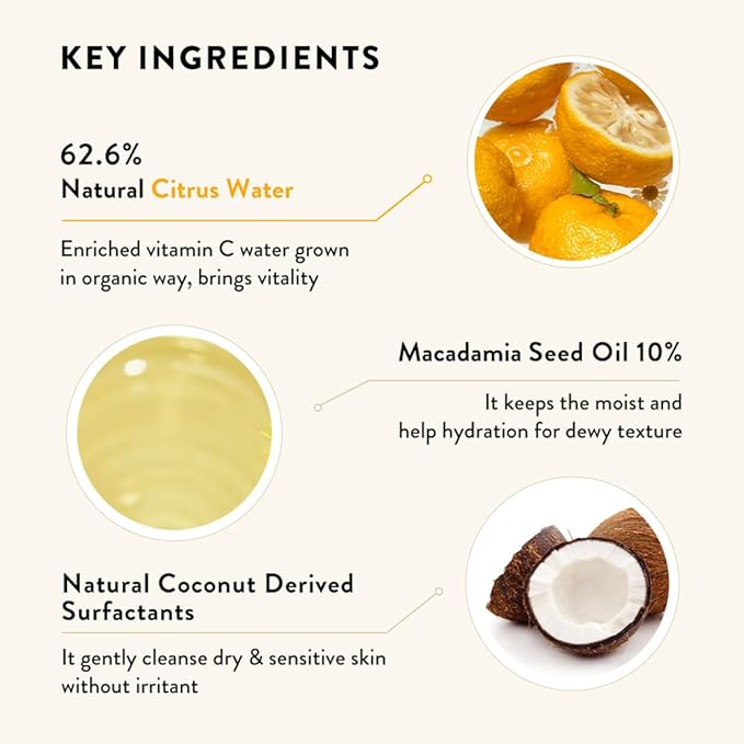 SIORIS Cleanse me softly milk cleanser, Citrus scent, Vegan, Daily gentle skin cleanser, natural citrus 62.6% water, Macadamia seed oil, cleansing milk for dry and sensitive skin