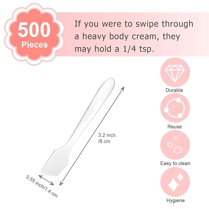 SumDirect Mini Spatula 500 PCS Face Spatula Cosmetic Spatula Frosted Clear Disposable Plastic Makeup Spatulas Mini