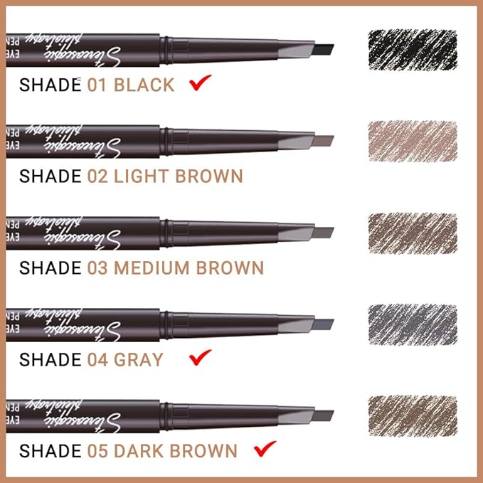 5 Pcs Ultimate Eyebrow Retractable Definer Pencils,Dual-Sided Natural Soft Textured Eyebrow Pencil, for Daily Look Eyebrow Makeup,Brow Brush,Fine Tip (2*black+2*light brown+grey)