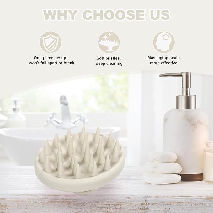 Meartchy Silicone Scalp Massager, Scalp Scrubber for Hair Growth with Soft Bristles, Scalp Exfoliator Brush Dandruff Removal Shampoo Brush for Wet Dry Scalp Care (Warm Grey)