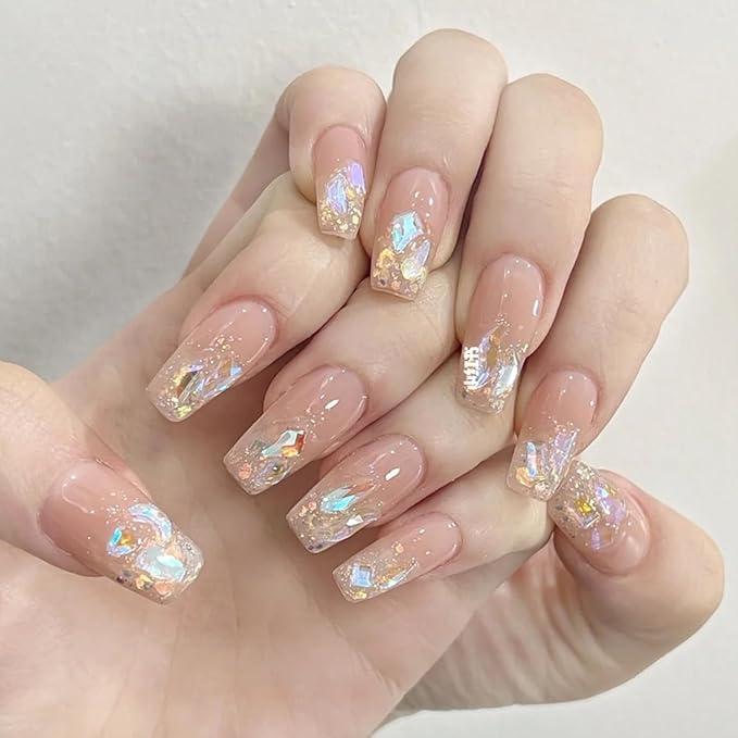 HNUIX Nail Rhinestones - 3200pcs Crystals Aurora, Multiple Shape Gems, Flatback Rhinestones, with Kit and Glue Gel, for Nail Art