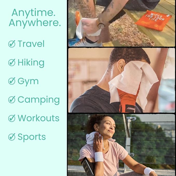 HyperGo XL Body Wipes for Women & Men – 12" x12" Rinse-Free Full Body Cleansing Wipes 2-20 Count Packs - Mint | Biodegradable, Hypoallergenic, Aloe-Infused | Gym, Festival, Camping Essentials