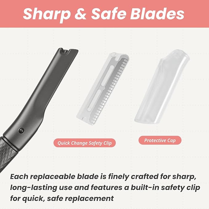 Phafaloop Facial Razor for Women with 20 Refill Blades, Eyebrow Razor and Dermaplaning Tool for Face Exfoliation & Peach Fuzz Removal, Precision Eyebrow Trimmer with Reusable Metal Handle – Black