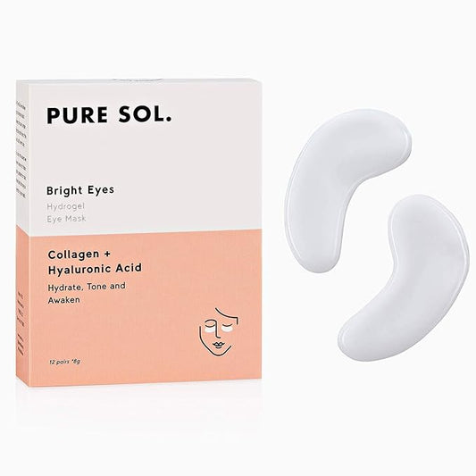 pureSOL Hydrogel Collagen Eye Mask with Hyaluronic Acid, Grape Seed Extract, Hydrate, Tone and Awaken (12 pairs)