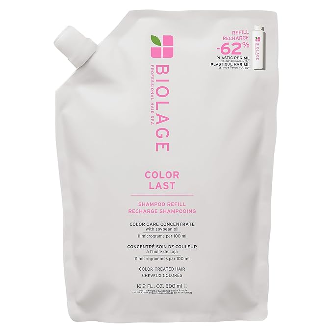 Biolage Color Last Shampoo Refill - For Color-Treated Hair, Nourishes, Strengthens, Hydrates and Adds Shine, Soybean Oil & Stearic Acid, Paraben & Mineral Oil-Free, Vegan, 16.9 Fl Oz