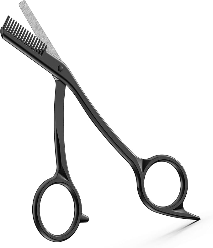 BEZOX Eyebrow Scissors with Comb - Stainless Steel Eyebrow Trimmer for Women and Men, Precision Eye Brow Comb Scissors, Sleek Eyebrows Shaping Grooming Kit - Black