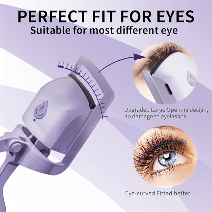 Heated Eyelash Curler, Fast 5s Heat up, 24 Hours Long Lasting, Rechargeable Electric Lash Curler, Temperature Control, Safe Anti-Burn Eye Lash Curler, Quick Natural Curling Lashes