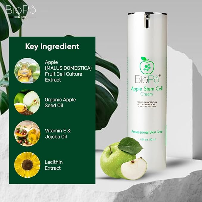 Apple Stem Cell Face Cream Hydrating Moisturizer with Hyaluronic Acid, Softens Skin Texture, Improves Skin Tone & Elasticity – Gentle Daily Cream for All Skin Types, 50 ml