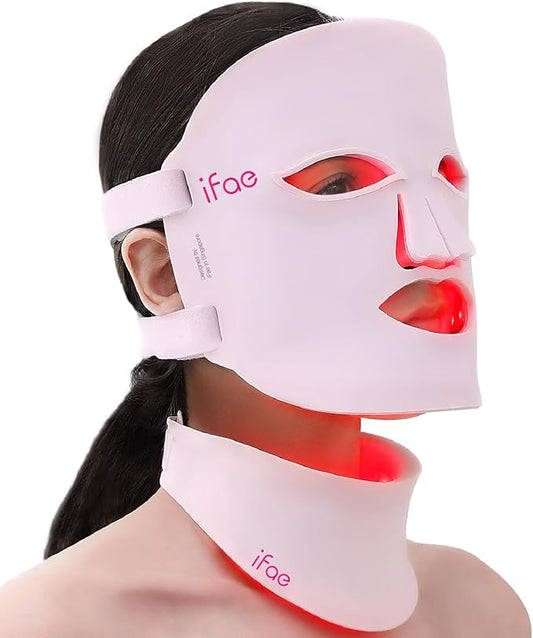 Red Light Therapy Mask for Face and Neck, 7 Colors with NIR Led Face Mask Light Therapy with Eye Protection and Remote, Rechargeable Ergonomic Design for True Anti-Aging Skincare at Home