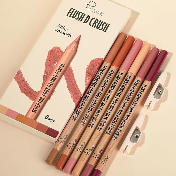 6Pcs Rosy Nude Harmony Lip Liner Set, Long-Lasting Creamy Lip Pencils for Soft Pink, Rose & Mauve Nude Looks, Silky Smooth Formula, Smudge-Proof Definition for Fuller, Natural Everyday Lips (Set 01)