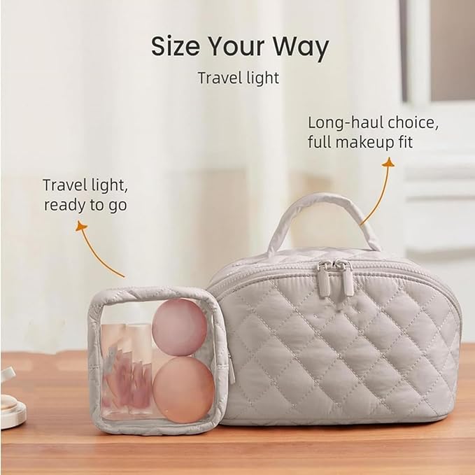 Feilium Travel Makeup Bag, Wide Open Expandable Lay-Flat Cosmetic Case, Padded Organizer for Toiletries & Brushes Large Capacity with Compartments