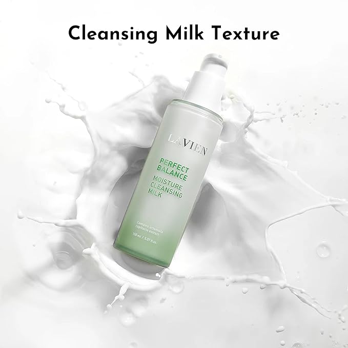 LAVIEN Perfect Balance Moisture Cleansing Milk - Milk-Type, Mugwort Facial Cleanser, Makeup Remover - Non Irritating, Suiteable for All Skin Types, Men and Women - 5.97 Fl Oz (150ml) Bottle