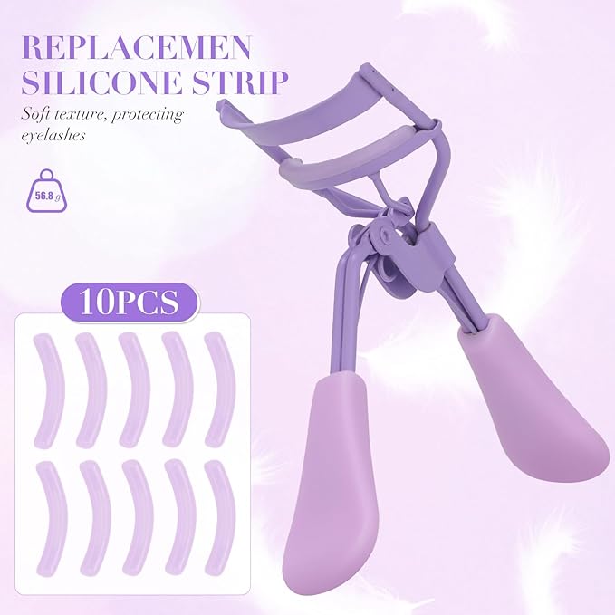 ODELY Eyelash Curler with Pads, Lash Curler 2 Pcs with 10 Extra Silicone Replacement Pads, Comfortable Grip for Effortless Curling – Eyelashes for The Perfect Eye Contour (Hyacinth Purple)